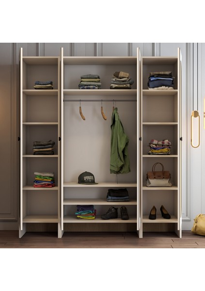 Münih 4 Kapaklı (323) Gardırop Krem / Gölge Çizgili Meşe modelleri