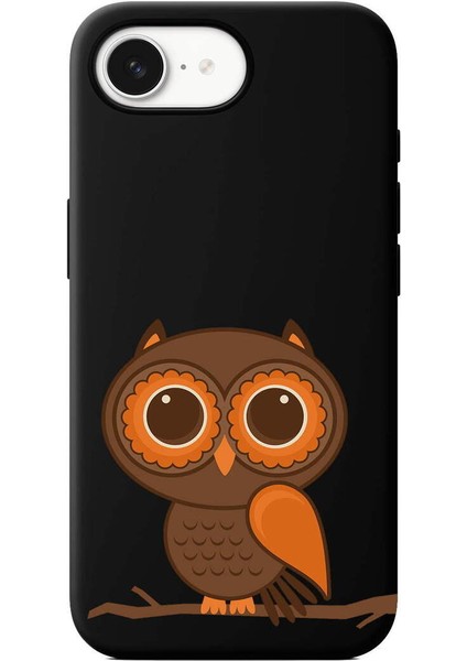 iPhone 16E ile Uyumlu Baykuş (0214A) Tasarımlı Siyah Lansman Silikon Kılıf