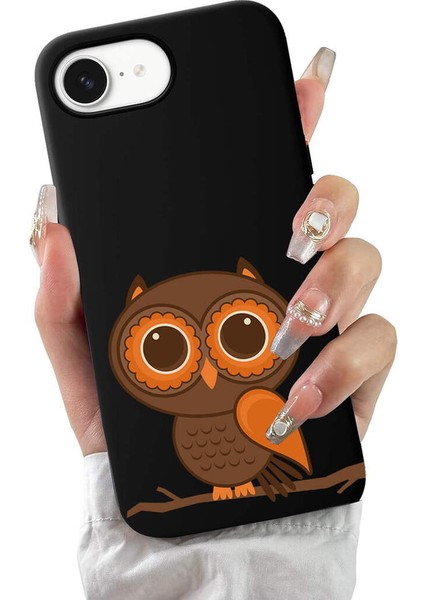 iPhone 16E ile Uyumlu Baykuş (0214A) Tasarımlı Siyah Lansman Silikon Kılıf fiyatları