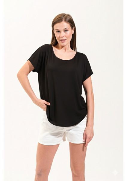 725107_KADIN Düşük Kollu Yuvarlak Yakalı Tshirt