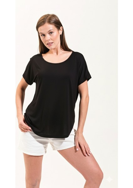 725107_KADIN Düşük Kollu Yuvarlak Yakalı Tshirt fırsatları