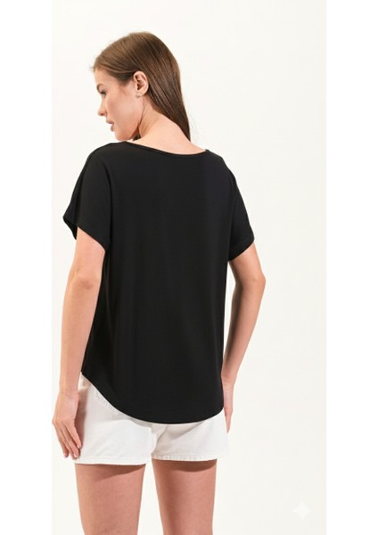 725107_KADIN Düşük Kollu Yuvarlak Yakalı Tshirt