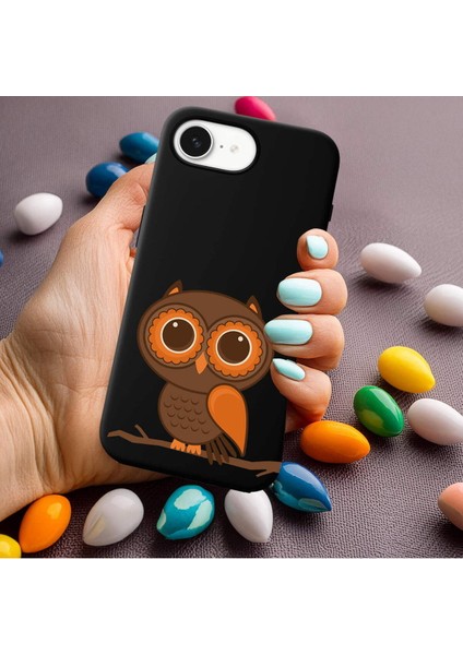 iPhone 16E ile Uyumlu Baykuş (0214A) Tasarımlı Siyah Lansman Silikon Kılıf modelleri