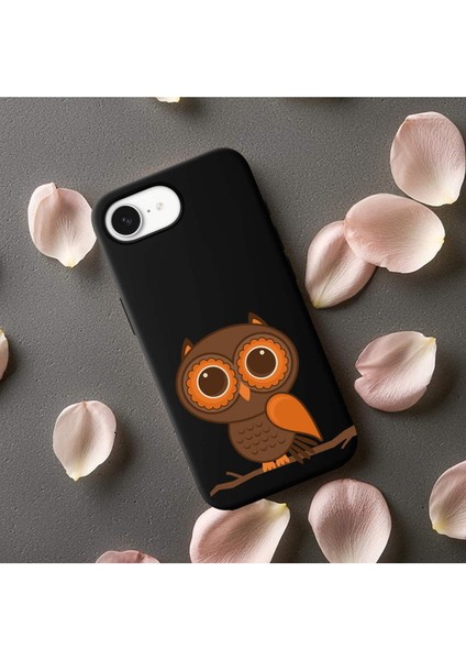 iPhone 16E ile Uyumlu Baykuş (0214A) Tasarımlı Siyah Lansman Silikon Kılıf