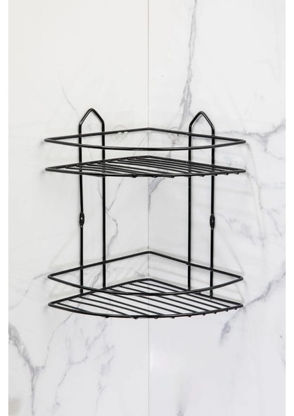 Iki Katlı Paslanmaz Banyo Köşe Şampuanlık, Siyah, Ekonomik ve Dayanıklı