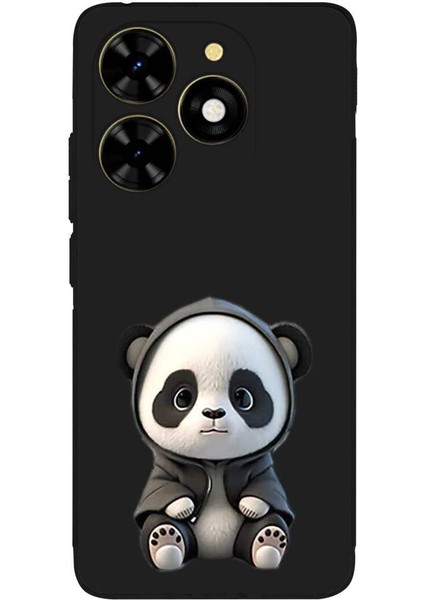 Tecno Spark 20 ile Uyumlu Sevimli Panda (0214D) Tasarımlı Siyah Lansman Kılıf