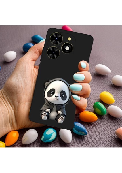 Tecno Spark 20 ile Uyumlu Sevimli Panda (0214D) Tasarımlı Siyah Lansman Kılıf modelleri