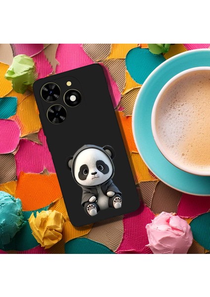 Tecno Spark 20 ile Uyumlu Sevimli Panda (0214D) Tasarımlı Siyah Lansman Kılıf fırsatları