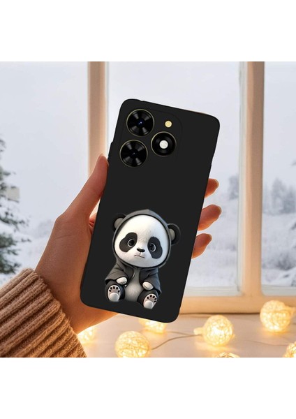 Tecno Spark 20 ile Uyumlu Sevimli Panda (0214D) Tasarımlı Siyah Lansman Kılıf