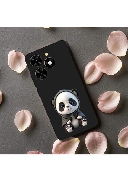 Tecno Spark 20 ile Uyumlu Sevimli Panda (0214D) Tasarımlı Siyah Lansman Kılıf
