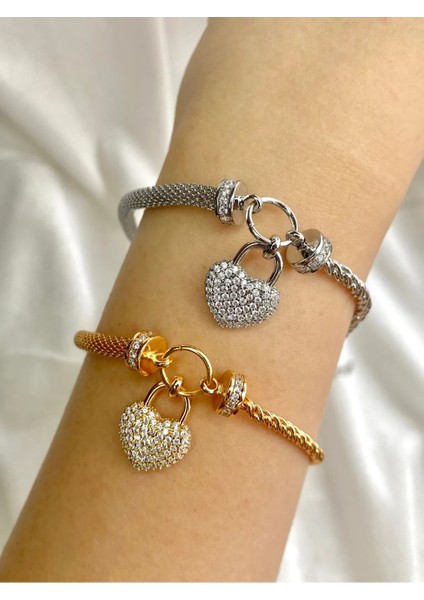 Zincir Kilit Kalp Model Bileklik