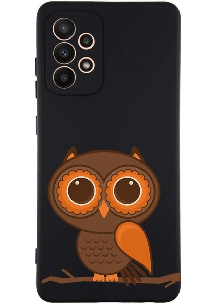 Samsung Galaxy A23 ile Uyumlu Baykuş (0214A) Tasarımlı Siyah Lansman Silikon Kılıf