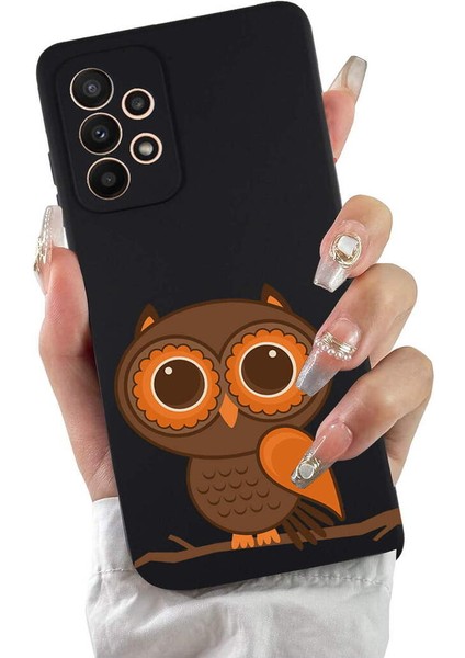 Samsung Galaxy A23 ile Uyumlu Baykuş (0214A) Tasarımlı Siyah Lansman Silikon Kılıf fiyatları