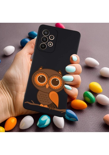 Samsung Galaxy A23 ile Uyumlu Baykuş (0214A) Tasarımlı Siyah Lansman Silikon Kılıf modelleri