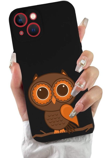 iPhone 13 Mini ile Uyumlu Baykuş (0214A) Tasarımlı Siyah Lansman Silikon Kılıf fiyatları