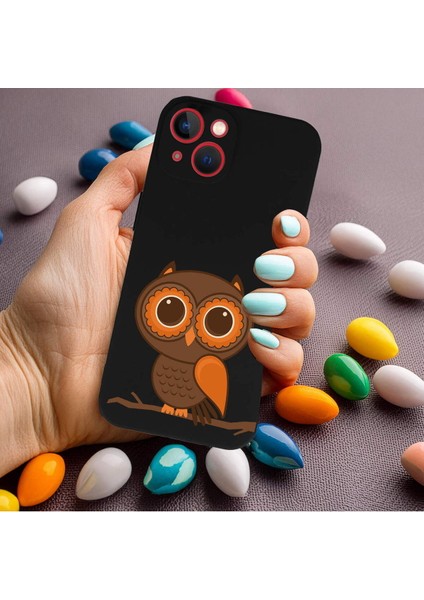 iPhone 13 Mini ile Uyumlu Baykuş (0214A) Tasarımlı Siyah Lansman Silikon Kılıf modelleri