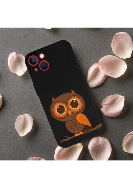 iPhone 13 Mini ile Uyumlu Baykuş (0214A) Tasarımlı Siyah Lansman Silikon Kılıf