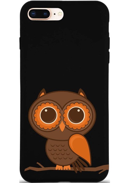 iPhone 8 Plus ile Uyumlu Baykuş (0214A) Tasarımlı Siyah Lansman Silikon Kılıf