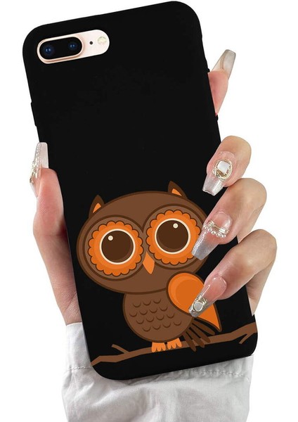 iPhone 8 Plus ile Uyumlu Baykuş (0214A) Tasarımlı Siyah Lansman Silikon Kılıf fiyatları