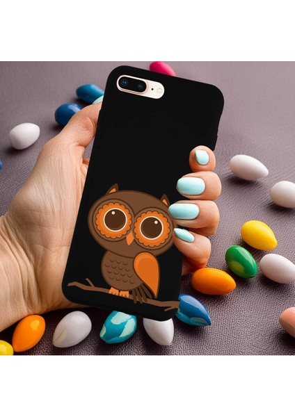 iPhone 8 Plus ile Uyumlu Baykuş (0214A) Tasarımlı Siyah Lansman Silikon Kılıf modelleri