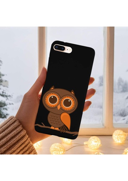 iPhone 8 Plus ile Uyumlu Baykuş (0214A) Tasarımlı Siyah Lansman Silikon Kılıf