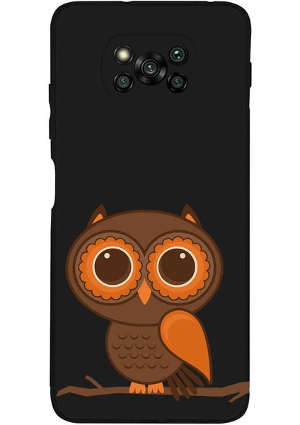 Poco X3 Nfc ile Uyumlu Baykuş (0214A) Tasarımlı Siyah Lansman Silikon Kılıf