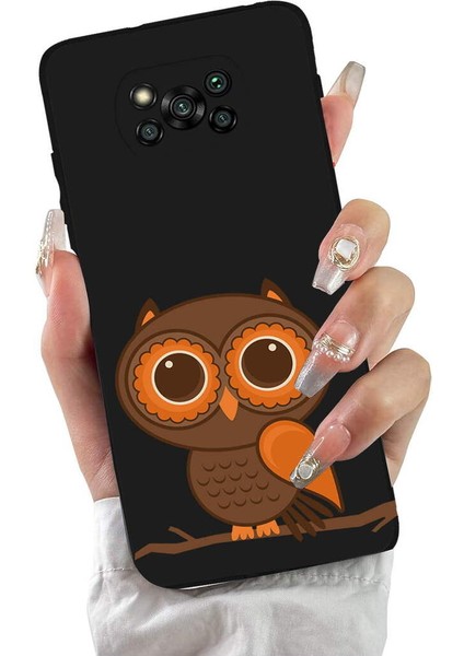 Poco X3 Nfc ile Uyumlu Baykuş (0214A) Tasarımlı Siyah Lansman Silikon Kılıf fiyatları