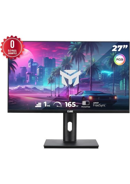 27 Cube PA-27V165F Va 1ms 165HZ 2xhdmı 2xdp 2k Qhd 2560X1440 Freesync Yukseklık Ayarı Vesa Pıvot Rgb Sıyah Sıfır Olu Pıx