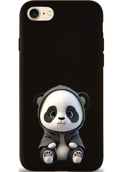 iPhone Se 2022 ile Uyumlu Sevimli Panda (0214D) Tasarımlı Siyah Lansman Kılıf