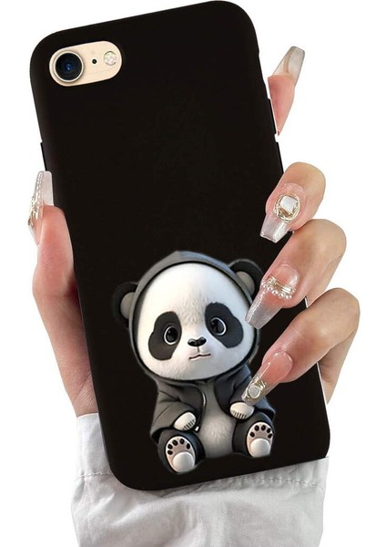 iPhone Se 2022 ile Uyumlu Sevimli Panda (0214D) Tasarımlı Siyah Lansman Kılıf fiyatları