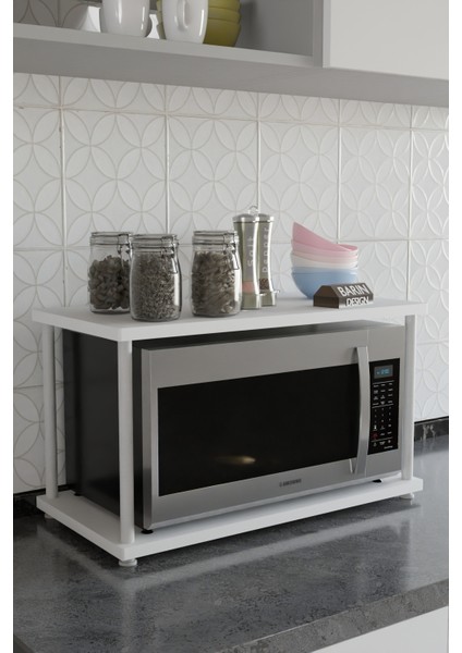 Çevir Kur Mutfak Tezgah Üstü Mikrodalga Rafı Beyaz Demir Organizer Stand Baharatlık Raf Sistemleri