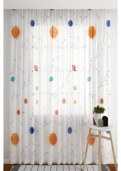 Tül Perde Seyrek Pile (1x2) Çocuk Odası Tül Perde Çocuk Odası Beyaz Perde Uzay Gezegen Desenli Perde fiyatları