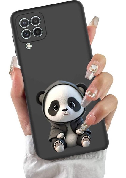 Samsung Galaxy A22 ile Uyumlu Sevimli Panda (0214D) Tasarımlı Siyah Lansman Kılıf fiyatları