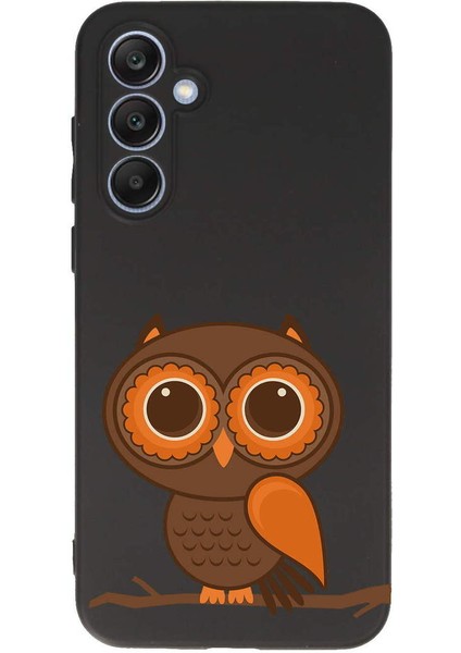 Samsung Galaxy A25 ile Uyumlu Baykuş (0214A) Tasarımlı Siyah Lansman Silikon Kılıf