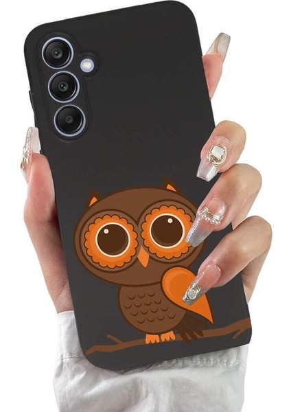 Samsung Galaxy A25 ile Uyumlu Baykuş (0214A) Tasarımlı Siyah Lansman Silikon Kılıf fiyatları