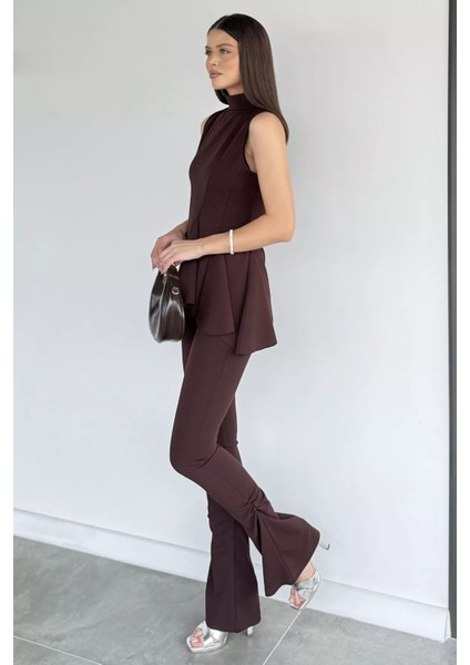 Kadın Dik Yaka Bluz Bel Lastikli Paça Büzgülü Pantolon Ikili Takım P-00019255 fiyatları