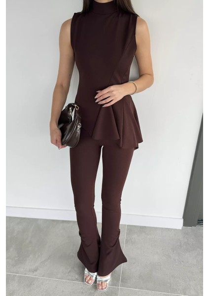 Kadın Dik Yaka Bluz Bel Lastikli Paça Büzgülü Pantolon Ikili Takım P-00019255 modelleri