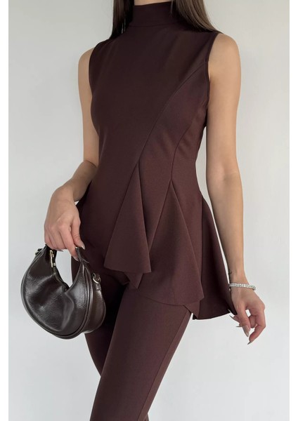 Kadın Dik Yaka Bluz Bel Lastikli Paça Büzgülü Pantolon Ikili Takım P-00019255 indirimleri