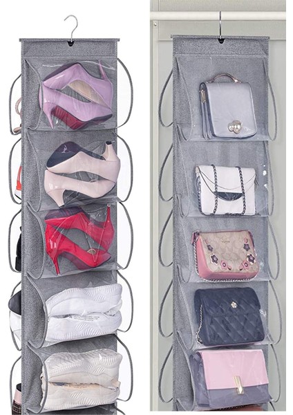10 Cepli Dolap Içi Ayakkabı ve Çanta Düzenleyici Geniş Hacimli Şeffaf Pencereli Organizer 125CMX37CM fiyatları