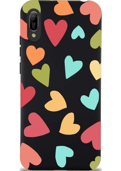 Huawei Y6 2019 ile Uyumlu Tropikal Kalpler (0214B) Tasarımlı Siyah Lansman Kılıf