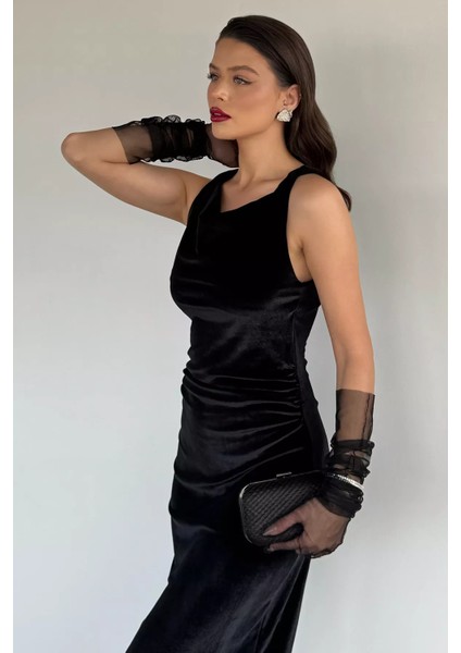 Kadın Bel Büzgü Detaylı Likralı Kadife Elbise P-00019256 fiyatları