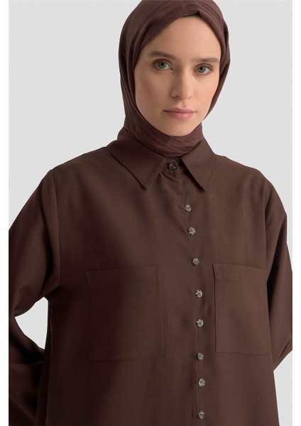 Yırtmaçlı Tunik Elbise Kahverengi