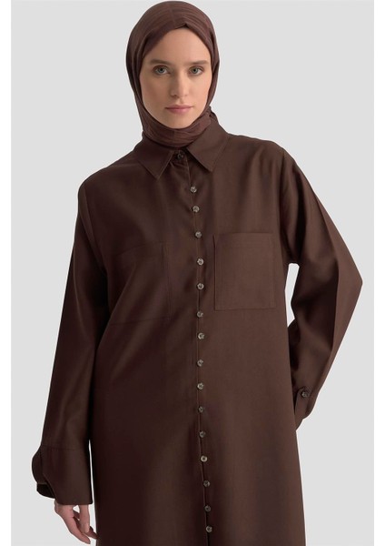 Yırtmaçlı Tunik Elbise Kahverengi fırsatları