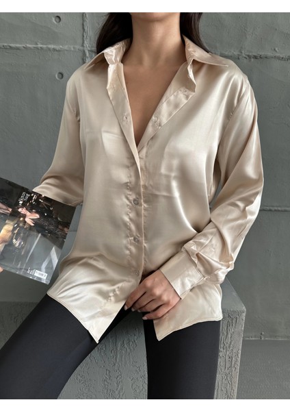 Bej Saten Oversize Gömlek fiyatları