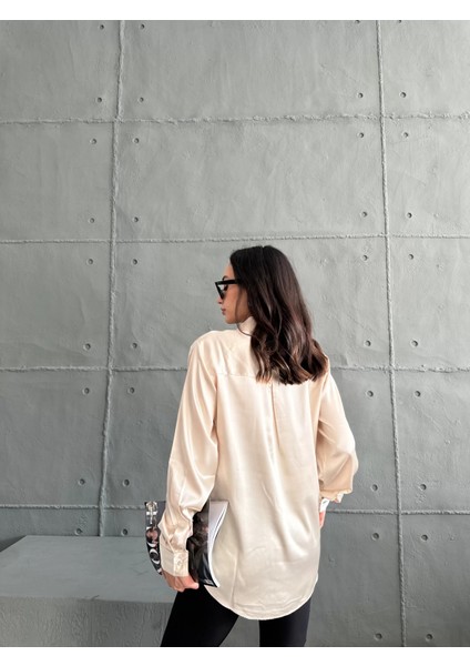 Bej Saten Oversize Gömlek fırsatları