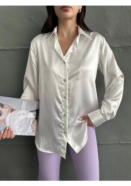 Beyaz Saten Oversize Gömlek fiyatları