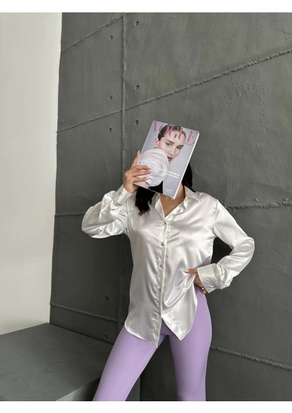Beyaz Saten Oversize Gömlek modelleri