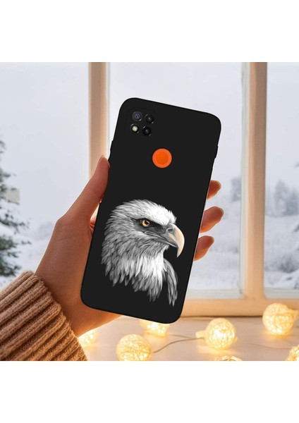Xiaomi Redmi 10A ile Uyumlu Kartal (0214C) Tasarımlı Siyah Lansman Kılıf
