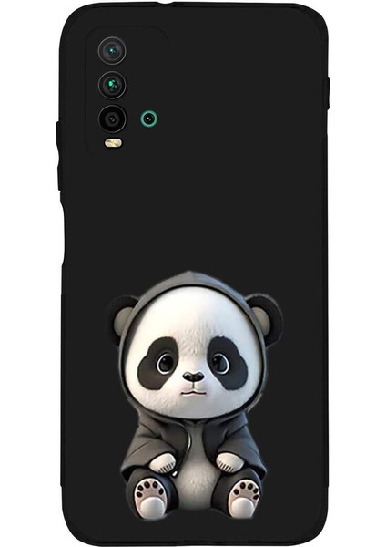 Xiaomi Redmi 9t ile Uyumlu Sevimli Panda (0214D) Tasarımlı Siyah Lansman Kılıf