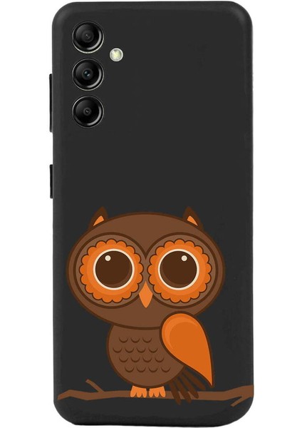 Samsung Galaxy A14 ile Uyumlu Baykuş (0214A) Tasarımlı Siyah Lansman Silikon Kılıf